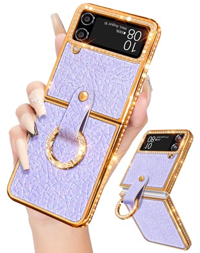 Shorogyt Schutzhülle für Samsung Galaxy Z Flip 4 mit Ringhalter für Frauen, elegant Bling Diamant Girly Glitzer Strass Niedlich Luxus Glänzend Sparkly Hülle für Galaxy Z Flip 4, Lila von Shorogyt