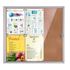 Showdown® Displays Schaukasten Economy XS Kork silber 6x DIN A4 von Showdown® Displays
