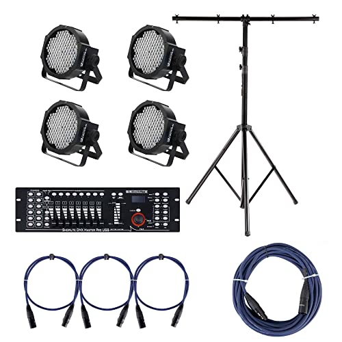 Showlite FLP-144 Scheinwerfer SET inkl. DMX Controller Master Pro USB, Licht-Traverse und Kabel (LED-Spots, Lichttechnik, Komplettset, Stativ, DMX-Kabel, 1m, 3m) von Showlite