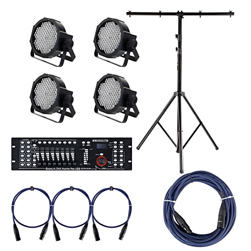 Showlite FLP-144W Scheinwerfer SET inkl. DMX Controller Master Pro USB, Licht-Traverse und Kabel (LED-Spots, Lichttechnik, Komplettset, Stativ, DMX-Kabel, 1m, 3m) von Showlite