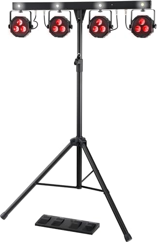 Showlite LB-4390 LED Licht Komplettanlage RGB, mit Wireless Fußschalter (Tri-LED PAR Spots, weiße Strobe-Spots, DMX512, Funk-Fußpedal, LCD-Display, Mikrofon, T-Bar, Stativ, Taschen) von Showlite