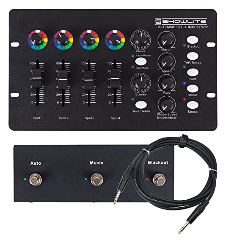 Showlite LDO-10 MKII FS LED DMX Operator + Footswitch Set - DMX-Controller für LED-Scheinwerfer - Ideal für Alleinunterhalter, kleinere Bands oder Kneipen - Set inklusive Fußfernsteuerung und Kabel von Showlite