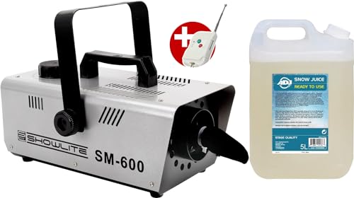 Showlite SM-600 Schneemaschinen Set (Kleine 600-Watt Schneemaschine mit 30 m³/min Schneeausstoß & 1-Liter Tank inkl. 5L Eurolite Schneefluid) von Showlite