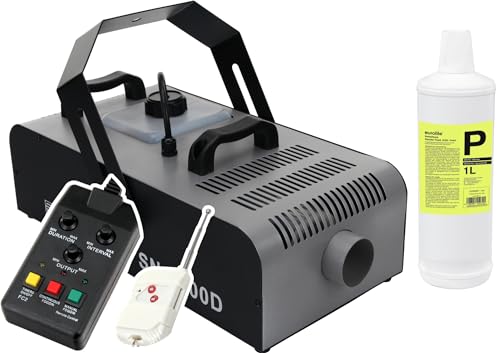 Showlite SN-1500D DMX Nebelmaschine inkl. Fernbedieung und Timer + 1 l Nebelfluid SET (Nebelausstoß: 560 m³/min, Aufwärmzeit: 12 min, Sprühdistanz: 12 m, Tankinhalt: 2 l) von Showlite