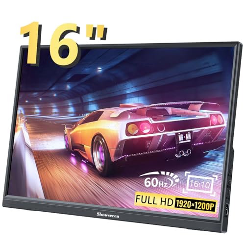 Showscren Tragbarer Monitor 16 Zoll, Full HD 1920 x 1200P Display 300 cd/Helligkeit, 60 Hz IPS LCD-Panel, 100% sRGB, eingebauter Lautsprecher, HDMI USB-C Portable Monitor für Laptop-PC PS3/PS4-Switch Showscren Tragbarer Monitor 16 Zoll, Full HD 1920 x 1200P Display 300 cd/Helligkeit, 60 Hz IPS LCD-Panel, 100% sRGB, eingebauter Lautsprecher, HDMI USB-C Portable Monitor für Laptop-PC PS3/PS4-Switch von Showscren
