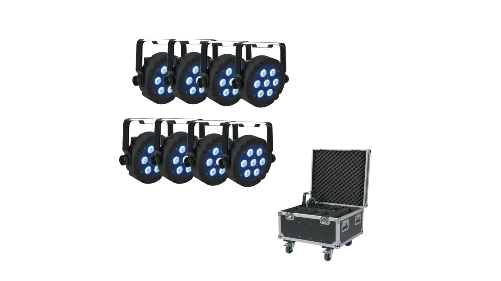 8x Showtec Compact Par 7 Tri schwarz inkl. Case von Showtec