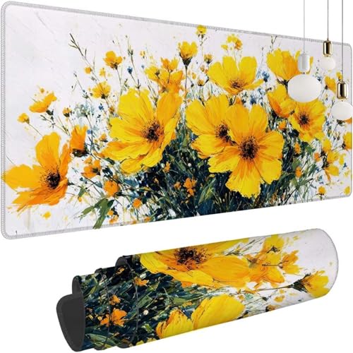 Gelb Blume Mauspad XXL 800x300x3mm, Speed Gaming Mousepad, Schreibtischunterlage mit Rutschfester Gummibasis, Großer Erweiterter Schreibtisch Schutz Mauspad,Gaming Zubehör für office Zimmer Deko Z-275 Gelb Blume Mauspad XXL 800x300x3mm, Speed Gaming Mousepad, Schreibtischunterlage mit Rutschfester Gummibasis, Großer Erweiterter Schreibtisch Schutz Mauspad,Gaming Zubehör für office Zimmer Deko Z-275 von Shozhoo