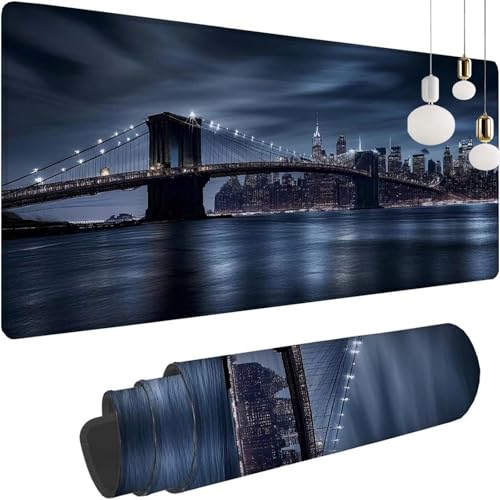 Groß Gaming Mauspad Brücke Stadt, Mousepad XXL 700x400x3mm, Tischunterlage Large Size, Stabiler Halt auf glatten Oberflächen, Verbessert Präzision und Geschwindigkeit für Office Home Zimmer Deko Z-386 von Shozhoo