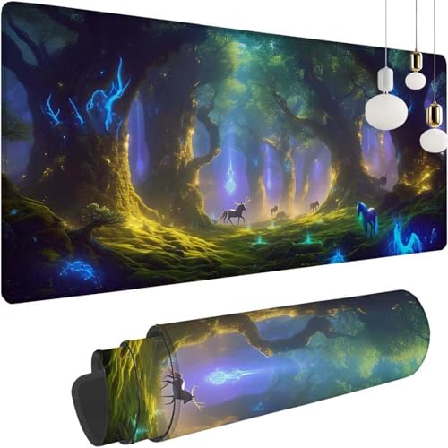 Traum Wald Mauspad XXL 700x300x3mm, Speed Gaming Mousepad, Schreibtischunterlage mit Rutschfester Gummibasis, Großer Erweiterter Schreibtisch Schutz Mauspad,Gaming Zubehör für office Zimmer Deko Z-366 von Shozhoo