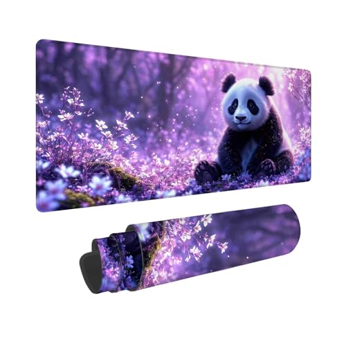 Mauspad 1000 x 500 mm, XXL Mousepad Lila Gaming Mauspad, Wasserabweisend Mauspad Panda Desk Mat, Vernähten Kanten Mouse Pad, Schreibtischunterlage mit Rutschfester Gummibasis für PC, Laptop F-340 von Shueayin