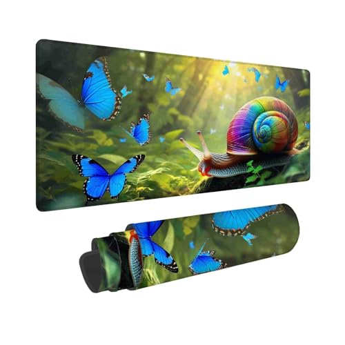 Mauspad 700 x 300 mm, XXL Mousepad Grün Gaming Mauspad, Wasserabweisend Mauspad Schnecken Desk Mat, Vernähten Kanten Mouse Pad, Schreibtischunterlage mit Rutschfester Gummibasis für PC, Laptop F-700 von Shueayin
