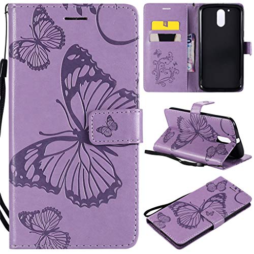 ShuiSu Flip Cover Hülle für Motorola Moto G4 / G4 Plus, Schöner Schmetterling Prägung PU Leder Weiche Silikon Magnetverschluss Klappständer Brieftasche Kartenfächer Armband Handy Schutzhülle -Lila von ShuiSu