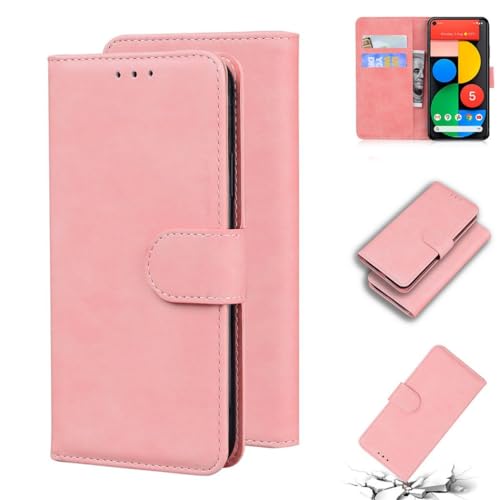 ShuiSu Veganes Leder Wallet Case für Google Pixel 5, Schutzhülle Flip Cover mit angenehmem Material, Dual-Magnetverschluss, Ständerfunktion, Kartenfächer (TG1) - Rosa von ShuiSu