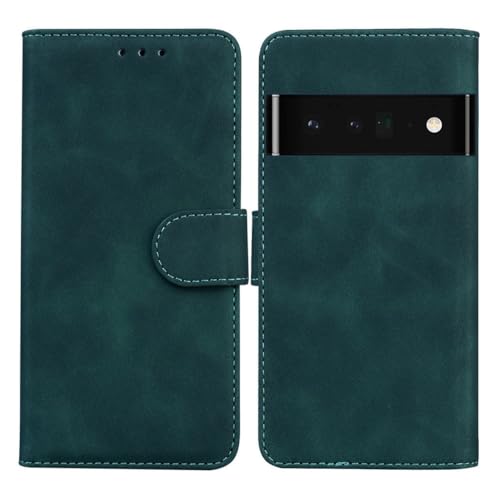 ShuiSu Veganes Leder Wallet Case für Google Pixel 6 Pro, schützende Flip Cover mit bequemem Material, Dual-Magnetverschluss, Ständerfunktion, Kartenfächer (TG1), Grün von ShuiSu