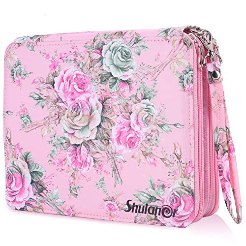 Shulaner 120 Slots Federmäppchen mit Reißverschluss Großer Oxford Federmappe 120 Pen Organizer Buntstiftetui Pencil Case - Rosen Rosa von Shulaner