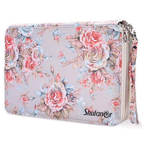 Shulaner 200 Slots Buntes Federmäppchen mit Reißverschluss Buntstift-Etui Oxford Pencil Case Organizer Bag große Kapazität Buntstiftetui - Rosen champagner von Shulaner