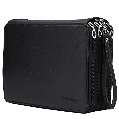 Shulaner 200 Slots Buntstiftetui Federmäppchen mit Reißverschluss Großer PU Federmappe 200 Pencil Case Organizer - Schwarz von Shulaner