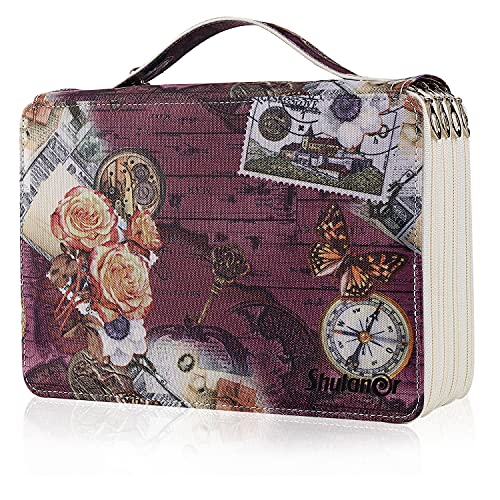 Shulaner Federmapp 200 Slots Buntstift Etui Kompass Federmäppchen, Wasserdichtes 840D PVC-Gewebe Großer Federmappe 200 Pencil Case Organizer - Lila von Shulaner