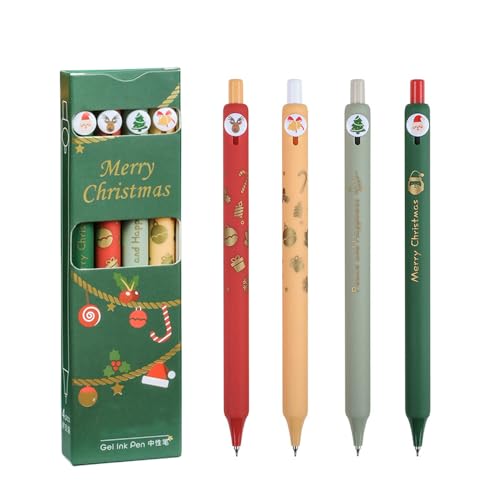 Shulaner Gelschreiber Weihnachten, 0.5mm einziehbare Rollerball Stifte, Weihnachten Gel Tinte Stift, Cartoon Weihnachten Stift für Geschenk - Pack von 4 von Shulaner