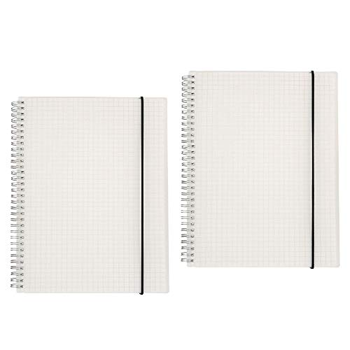 Shulaner Spiral Notizbuch A4 Kariert, 80 Blatt, PP mattiert Notizblock A4 Kariert Notebook Spiralblock Squared Spiralnotizblock Notizbücher mit Elastischer Gürtel - 2 Stück von Shulaner