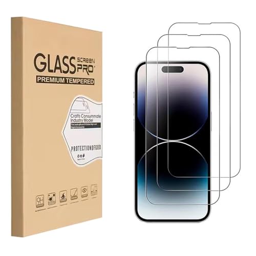 Shunwige [3 Stück] Temperierte Glas-Bildschirmschutzfolie, entworfen für IPhone 15 Pro, Temperiertes Glas/Ausrichtungsrahmen/Kratzfest/Bedeckt nur Anzeigebereich von Shunwige