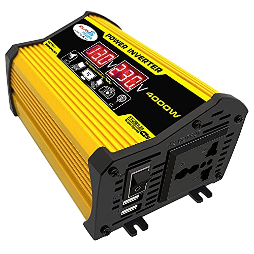 Wechselrichter Auto,Wechselrichter für Fahrzeuge 4000W DC12V bis AC220V / 110V-Anzeige Auto-Leistungs-Wechselrichter-Wandler-Adapter 2USB Spannungstransformator modifizierte Sinuswelle(Yellow 12v 220v Wechselrichter Auto,Wechselrichter für Fahrzeuge 4000W DC12V bis AC220V / 110V-Anzeige Auto-Leistungs-Wechselrichter-Wandler-Adapter 2USB Spannungstransformator modifizierte Sinuswelle(Yellow 12v 220v von Shupiquant