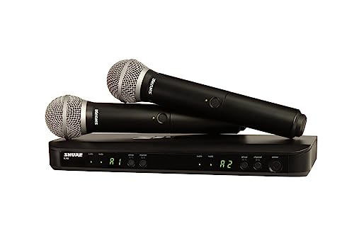 Shure BLX288/PG58 UHF Wireless Mikrofonsystem - Perfekt für Kirche, Karaoke, Gesang - 14-Stunden Akkulaufzeit, 100m Reichweite | Enthält (2) PG58 Handheld Vocal Mics, Dual Channel Receiver | M17 Band von Shure