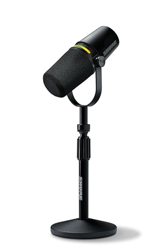 Shure MV7+ Podcast Mikrofon mit Mikrofonständer-Verbessertes Audio, LED-Touchpanel, USB-C- und XLR-Ausgänge, Auto-Level-Modus, digitaler Pop-Filter, Halleffekte, Podcasting, Streaming - Schwarz von Shure