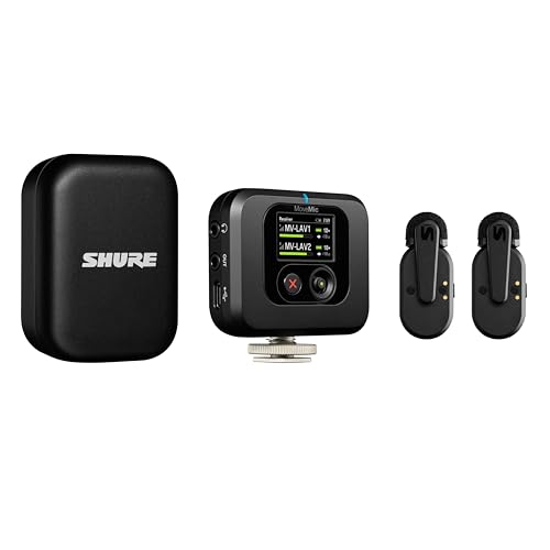 Shure MoveMic Two Set-Profi Funk-Ansteckmikros mit Empfänger für Kamera, iPhone, Android, Mac & PC, 2 Bluetooth Mini Mics, 24h Ladezeit, IPX4, Kompakte & tragbare Ansteckmikros (MV-TWO-KIT-Z6) von Shure