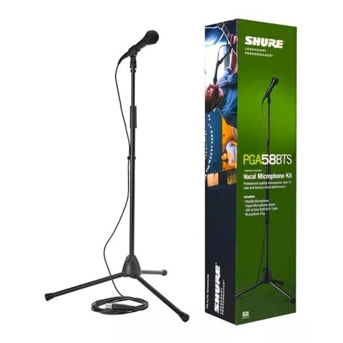 Shure Stage Performance Kit mit PGA58 Cardioid Dynamic Vocal Handheld -Mikrofon, XLR -Kabel und Mikrofonständer - Perfekt für On -Bühne oder Studio (PGA58BTS) von Shure