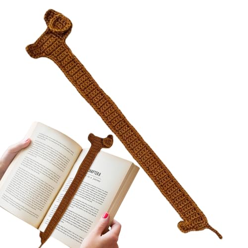Shurzzesj Dackel-Lesezeichen - Einzigartiges Gestricktes Hunde-Lesezeichen Mit Braunem Dackel - Wunderschöner Gehäkelter Buchmarker Mit Tiermotiv, Kreatives Handgefertigtes von Shurzzesj