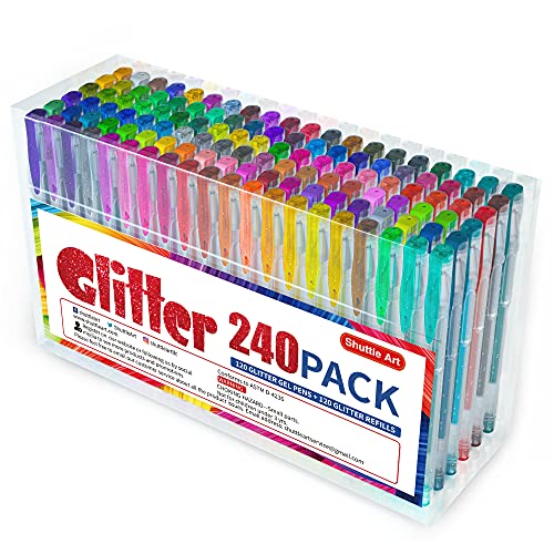 Glitzer Gel Stifte, Shuttle Art 240 teiliges Gelstift Set mit 120 bunter Glitzer Gelschreiber und 120 Ersatznachfüllungen, für Erwachsene und Kinder auf Malbuch zum Markieren, Zeichnen, Schreiben von Shuttle Art