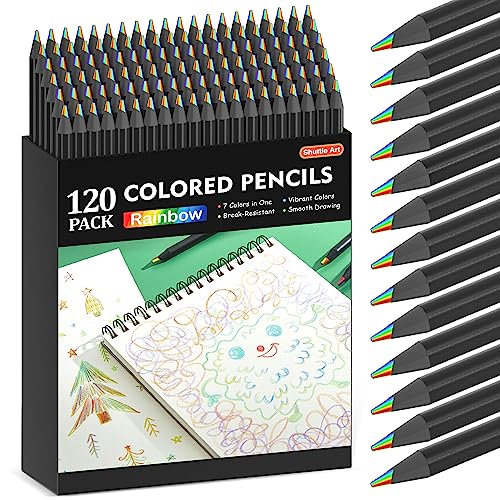 Shuttle Art 120 Stück Regenbogen-Bleistifte, 7 Farben in 1 Regenbogen-Buntstifte, vorgespitzte, bruchfeste schwarze Holzstifte für Kinder und Erwachsene, zum Malen, Zeichnen, Skizzieren von Shuttle Art