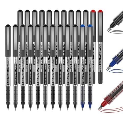 Shuttle Art Tintenroller Stifte, 25 stück Gel kugelschreiber(21 schwarz, 2 blau, 2 rot), 0,5mm feine Spitze, schnelltrocknend, flüssige Tinte, Gelschreiber für Schreiben, Tagebuch, Notizen geeignet von Shuttle Art