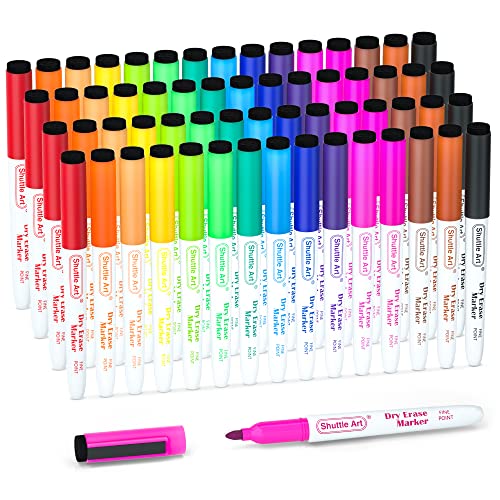 Shuttle Art Whiteboard Stifte, 60 Magnet-Whiteboard-Marker in 15 Farben mit feiner Spitze und Radiergummi, abwischbar, große Menge, auf Whiteboards, magnetischen Schreibtafeln von Shuttle Art