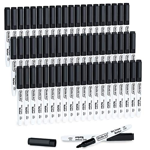 Shuttle Art Whiteboard Stifte Set, 60 schwarze Magnet-Whiteboard-Marker mit Radiergummi und feiner Spitze, abwischbar, für Whiteboards, magnetischen Schreibtafeln, Spiegeln geeignet von Shuttle Art