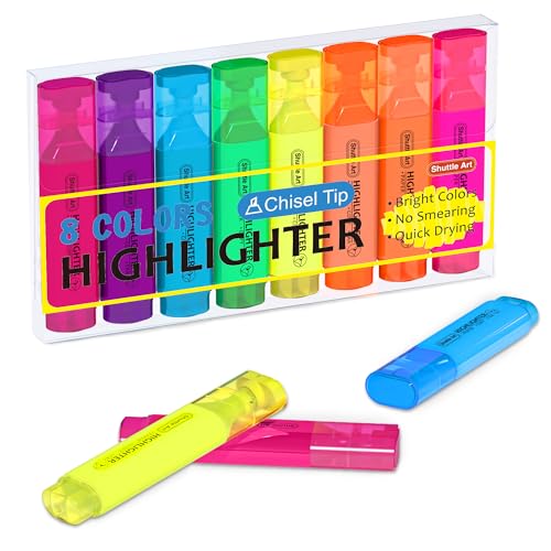 Textmarker, Shuttle Art 8-Farben-Textmarker mit Meißelspitze, schnell trocknender, ungiftiger fluoreszierender Marker, geeignet für Erwachsene und Kinder, ideal für Zuhause, Schule und Büro von Shuttle Art