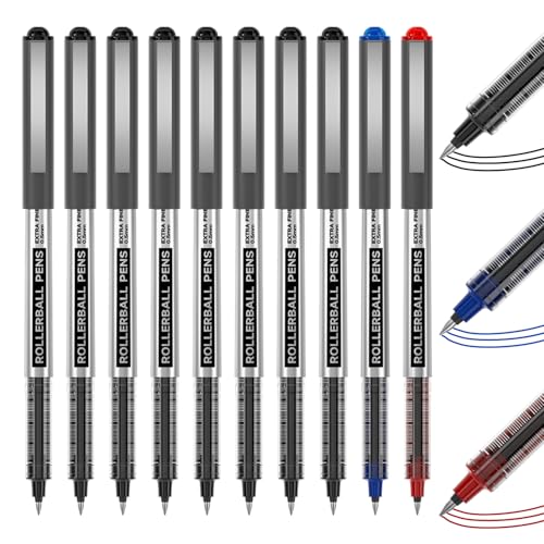 Shuttle Art Tintenroller Stifte, 10 stück Gel kugelschreiber(8 schwarz, 1 blau, 1 rot), 0,5mm feine Spitze, schnelltrocknend, flüssige Tinte, Gelschreiber für Schreiben, Tagebuch, Notizen geeignet von Shuttle Art