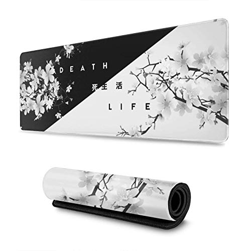 Gaming-Mauspad, schwarz und weiß Cherry Blossom Extended Large Mouse Mat Desk Pad, 3 mm dick Lange rutschfeste Gummi genäht Kanten Mauspad (80 X 30CM) (Schwarz und weiß) von Shylve