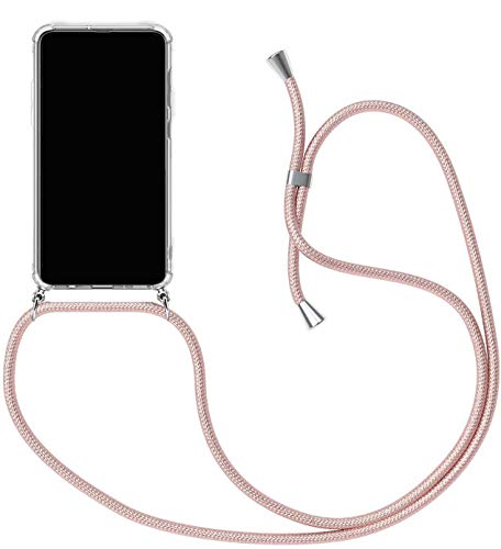 Handykette Kompatibel für Samsung Galaxy A60 Hülle, Silikon Transparent Handyhülle mit Kordel zum Umhängen Necklace Hülle mit Band Schutzhülle Halsband Hülle mit Umhängeband, Rose Gold von SiGrid