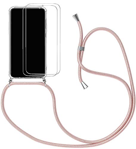 Handykette Kompatibel für Samsung Galaxy S20 FE Hülle + 2 Pcs Displayschutzfolie, Silikon Transparent Handyhülle mit Kordel zum Umhängen Necklace Hülle mit Band Schutzhülle mit Umhängeband, Roségold von SiGrid