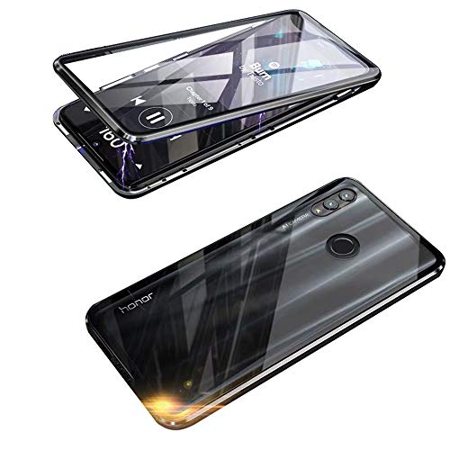 Kompatibel für Huawei P Smart 2019 (6,21") Hülle, Magnetische Metallrahmen 360 Grad Handyhülle Vorne und Hinten Gehärtetes Glas Handyhülle Stark Magnetic Case Panzerglas Doppelseitige Hülle, Schwarz von SiGrid