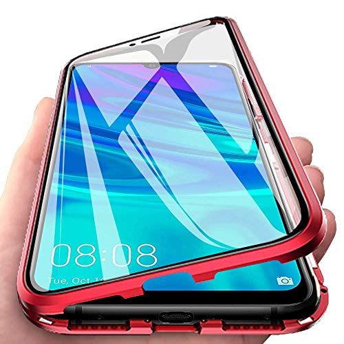 Kompatibel für Huawei P Smart Z (6,59") Hülle, Magnetische Metallrahmen 360 Grad Handyhülle Vorne und Hinten Gehärtetes Glas Handyhülle Stark Magnetic Case Panzerglas Doppelseitige Hülle, Rot von SiGrid