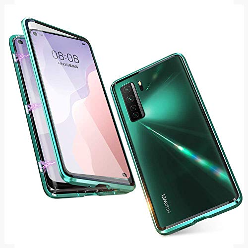 Kompatibel für Huawei P40 lite 5G (6.5") Hülle, Magnetische Metallrahmen 360 Grad Vorne und Hinten Gehärtetes Glas Hülle Magnetic Case Panzerglas Doppelseitige Hülle, Grün von SiGrid