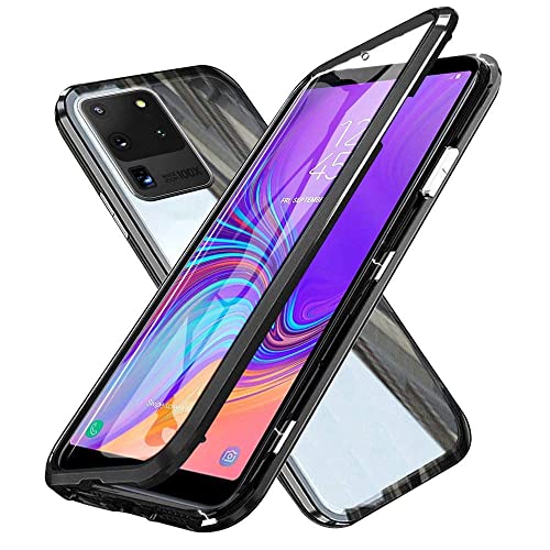 Kompatibel für Samsung Galaxy S20 Plus S20+ 5G Hülle, Magnetische Metallrahmen 360 Grad Handyhülle Vorne und Hinten Gehärtetes Glas Handyhülle Magnet Case Panzerglas Doppelseitige Hülle, Schwarz von SiGrid