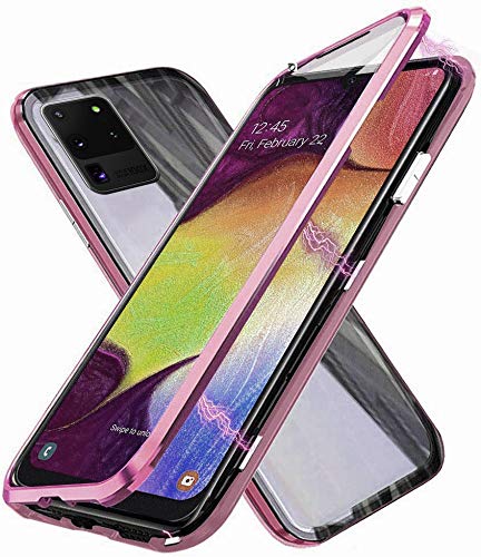Kompatibel für Samsung Galaxy S20 Plus S20+ 5G Hülle, Magnetische Metallrahmen 360 Grad Handyhülle Vorne und Hinten Gehärtetes Glas Handyhülle Magnet Case Panzerglas Doppelseitige Hülle, Rosa von SiGrid