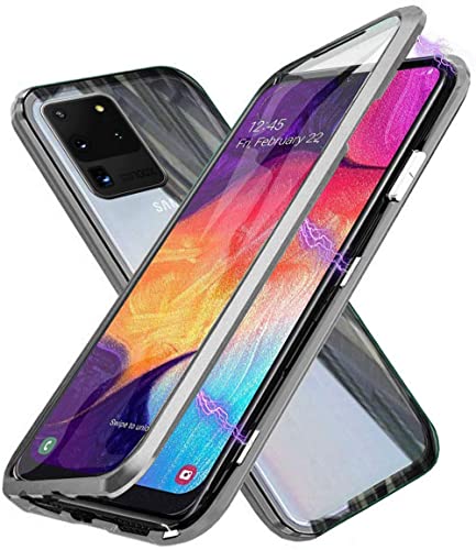 Kompatibel für Samsung Galaxy S20 Ultra 5G Hülle, Magnetische Metallrahmen 360 Grad Handyhülle Vorne und Hinten Gehärtetes Glas Handyhülle Magnet Case Panzerglas Doppelseitige Hülle, Grau von SiGrid