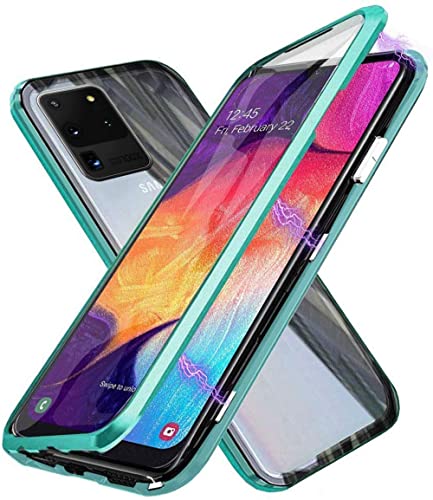 Kompatibel für Samsung Galaxy S20 Ultra 5G Hülle, Magnetische Metallrahmen 360 Grad Handyhülle Vorne und Hinten Gehärtetes Glas Handyhülle Magnet Case Panzerglas Doppelseitige Hülle, Grün von SiGrid
