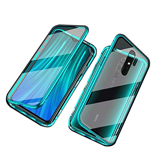 Kompatibel mit Xiaomi Redmi Note 8 Pro Hülle Magnetische Metallrahmen 360 Grad Handyhülle Vorne und Hinten Gehärtetes Glas Handyhülle Stark Magnetic Case Panzerglas Doppelseitige Hülle, Grün - 6.53 Zoll von SiGrid