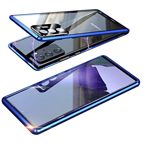 Magnetische Schutzhülle für Samsung Galaxy Note20 Ultra 5G, doppelter Objektivschutz aus gehärtetem Glas, Metallrahmen, 360-Grad-Schutz, HD-Kamera-Schutzhülle (Blau) von SiGrid